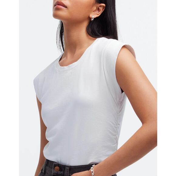 Madewell Side-Cinch Muscle Tee WMNS XL White Crewneck Pullover Slim Fit Jersey - Picture 1 of 9